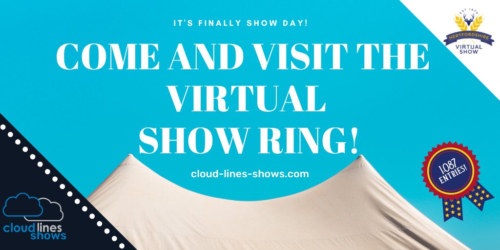 CloudLinesShows's tweet photo. The @hertscountyshow Show Day is here 🎉

We've got 265 classes and over 1,087 entries to see. So, grab a cuppa and visit the virtual show ring from your couch! 

View the grand parade of winners on our website below! 👇🏼
https://t.co/d9e3WtpvBy https://t.co/DswSimvGS6