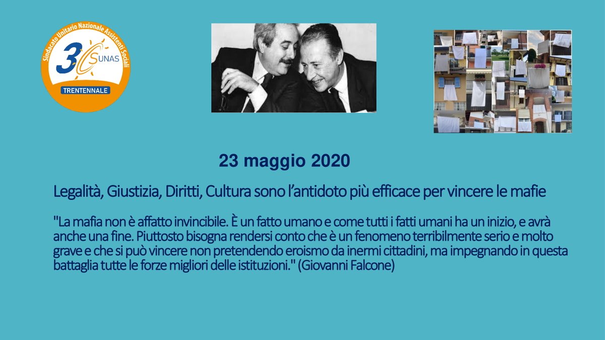 sunas90's tweet photo. Il SUNAS per la giornata della legalità ricorda Falcone, Borsellino e con loro tutte le vittime delle mafie. Non abbiamo bisogno di eroi ma di cittadini.Contano le azioni, non le parole. https://t.co/KlMQTy25WH