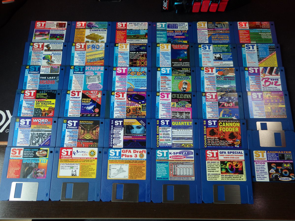 DefenceForceOrg's tweet photo. And finally - still in the same drawer - the ST Format cover disks from issue 33 to 58, plus fill versions of Spectrum 512, Write ON, K-Spread 2, GFA Draft+ 3, Basic 3.5 and STOS :)
#atari #retrogaming #coverdisk #freeware #shareware #vintage #software https://t.co/YezdIxN4nP