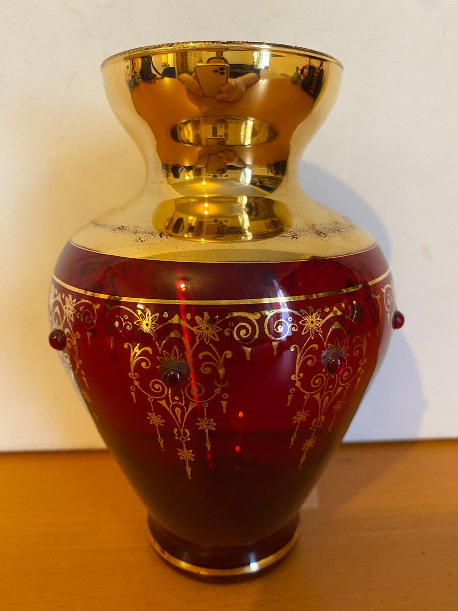 loveretrocrafts's tweet image. #etsy shop: Antique genuine venetian murano ruby red glass vase // gold painted with jewels around deco etsy.me/2Zw8K7m #rubyglass #crystalvase #muranoglass #venetianglass #glass #loveretrocrafts