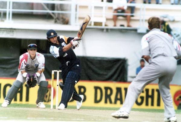 1995: The Centenary Cup in New Zealand.India won only one game - against Australia, and Warne as usual was expensive - 61 runs in 10 overs, and wicketless.