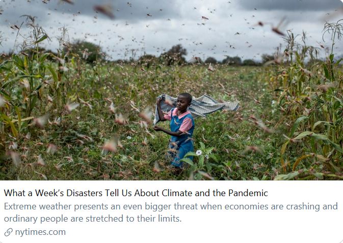 "The extreme weather events of the last few days, coming on top of the coronavirus pandemic, throw into sharp relief, said  @clequere ... the perils of underestimating the impact of compounding risks." https://www.nytimes.com/2020/05/23/climate/climate-change-coronavirus.html