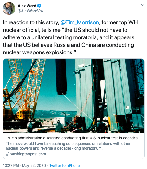 The most effective way to resolve concerns about very low-yield nuclear explosions is for the U.S. and China to ratify the treaty and help bring it into force. When it does, states have the option to demand intrusive, short-notice on-site inspections.  https://www.armscontrol.org/blogs/projectforthectbt 4/