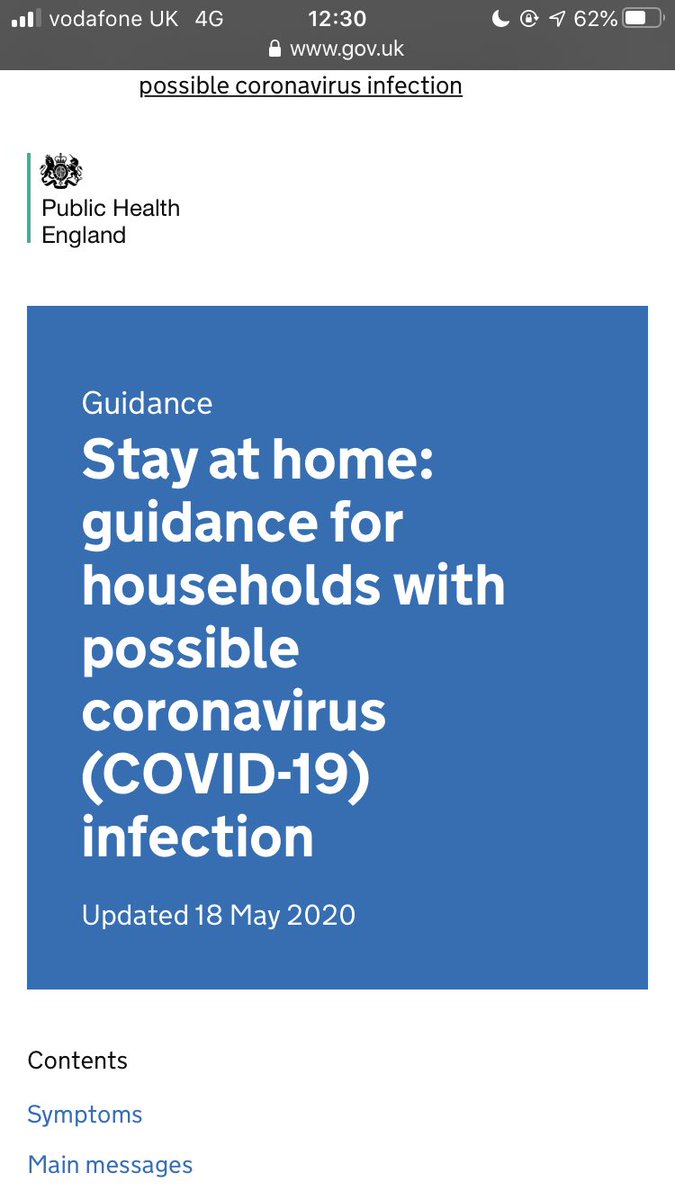 So let’s look at the Public Health England guidance entitled “Stay at home: guidance for households with possible coronavirus...infection”. It says “It is very important that individuals with symptoms that may be due to coronavirus (COVID-19) and household members stay at home.”