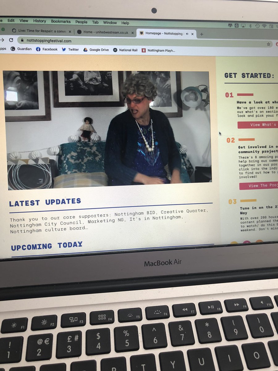 Absolutely LOVING <a href="/nottstopping/">Nottstopping Festival</a>. A two day festival raising funds for front line workers to have treats and experiences. All from my front living room. Join <a href="/NottmPlayhouse/">Nottingham Playhouse</a> at 5pm for 5 new digital performances.