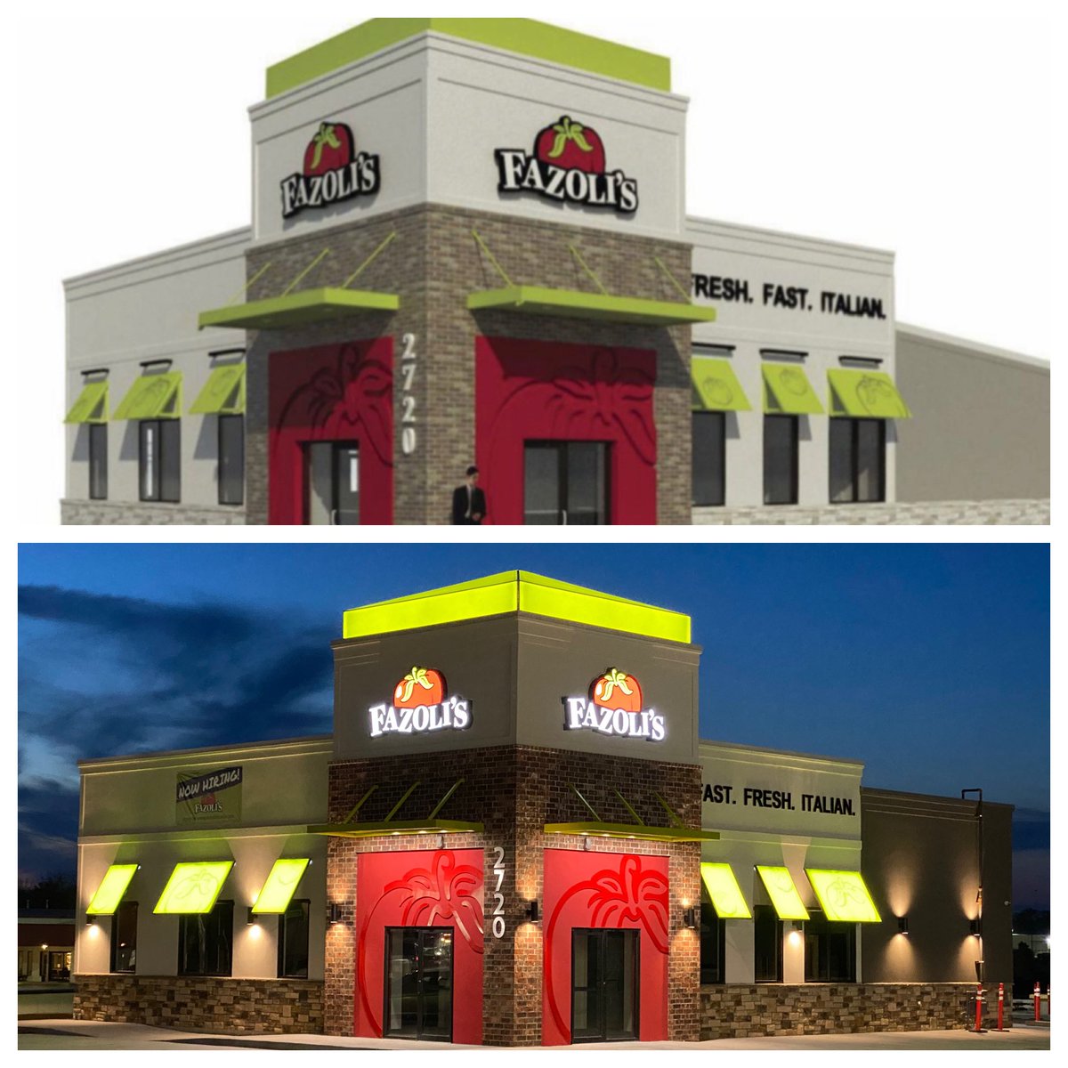 From conceptual drawings to finish product. Thank you Fazoli‘s for choosing Impact for your Signs, Awnings, and Wraps￼￼. We are proud of the final product. We are excited for your opening. #AnySignAnywhere ￼￼￼￼￼#WallWraps