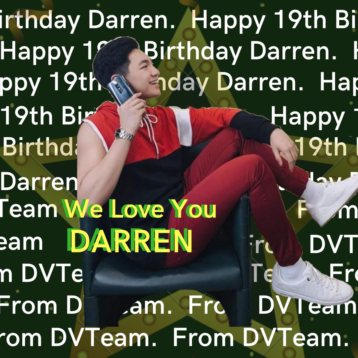 DVTeamOfficial's tweet photo. On your special day, we want to send the special gift and cool wishes. May you have a wonderful life with lots of exciting events. Happy 19th Birthday, our sweet boy, DARREN!  WE LOVE YOU :) :-*

from DVotingTeam Family

#HappyBirthdayDARREN
Darren Espanto
@Espanto2001 https://t.co/yOr0MQBrDD