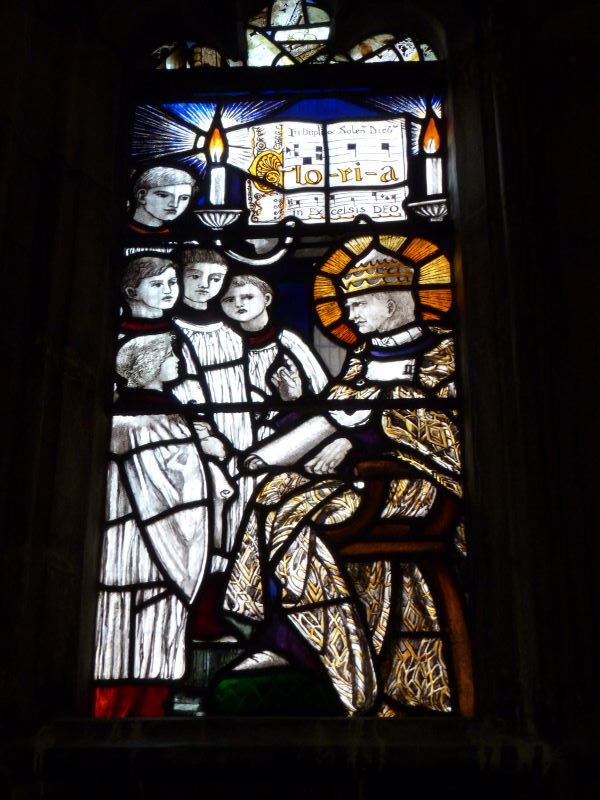 Into the tiny South Chapel and there is more  #ChristopherWhall, a  #memorial to  @GlosCathedral organist Charles Harford Lloyd, 1921  #stainedglass  @BSMGP