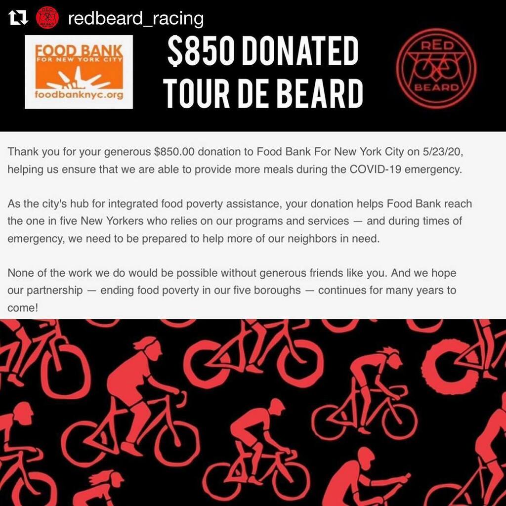 GigiAgius's tweet photo. So proud to have been a part of this! Cycled 100 miles in my living room this week via virtual group rides with friends and together we raised $850 for the @nycfoodbank #redbeardbikes #repost ・・・
Truly honored to have taken part in this event. Thanks… https://t.co/tRiW15JT18 https://t.co/ko6e8a4WfK