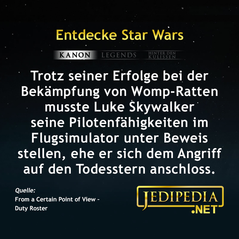 jedipedia's tweet photo. Sozusagen ein Eignungstest.
https://t.co/G26wZ3qi9D
#Jedipedia #EntdeckeStarWars #StarWars #LukeSkywalker #Womprat #Wompratte #Tatooine #Pilot #DeathStar #Todesstern #BattleOfYavin #SchlachtVonYavin #FromACertainPointOfView #DutyRoster https://t.co/JBcgM6cE0C