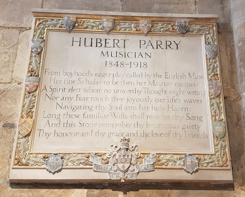 Nearly there! Another memorial by one of my boys, this time by  #EmeryWalker, and commemorating  #composer Hubert Parry. You can see the influence of Gimson in this memorial, but also Walker's love of  #heraldry and, of course,  #typography  @EmeryWalker_org  @WmMorrisSocUK
