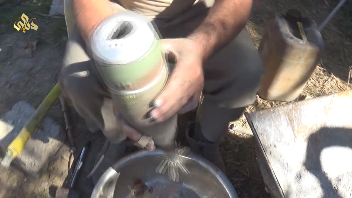 7/ Cast Aluminium end caps are then added, and then fuzes of the M-6 pattern were added (It’s interesting that ISIS seemed to have access to factory produced fuzes but not the bombs themselves, perhaps captured during an attack), to create a fully functional 120mm HE mortar bomb.