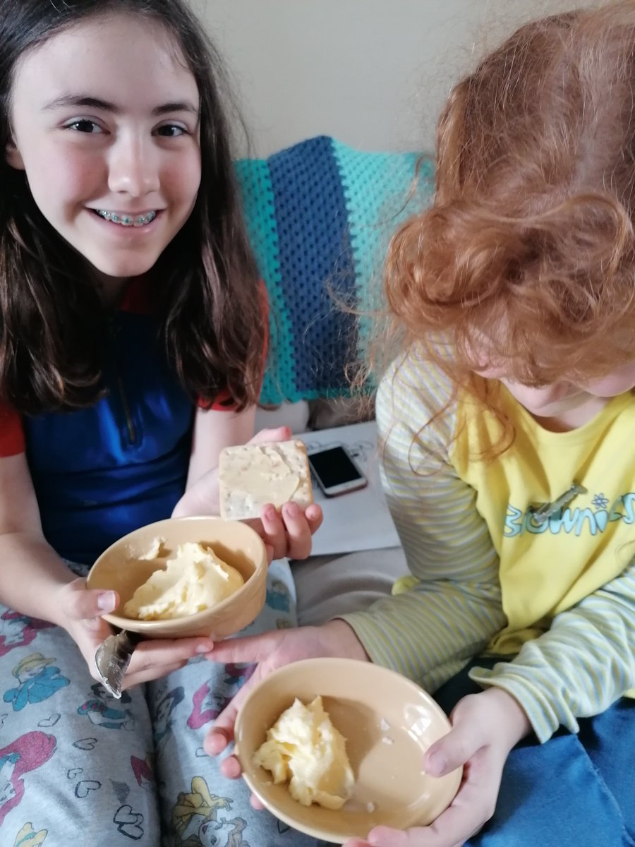 More <a href="/Girlguiding/">Girlguiding</a> fun making butter, sure they will have big muscles after churning it. #AdventuresAtHome