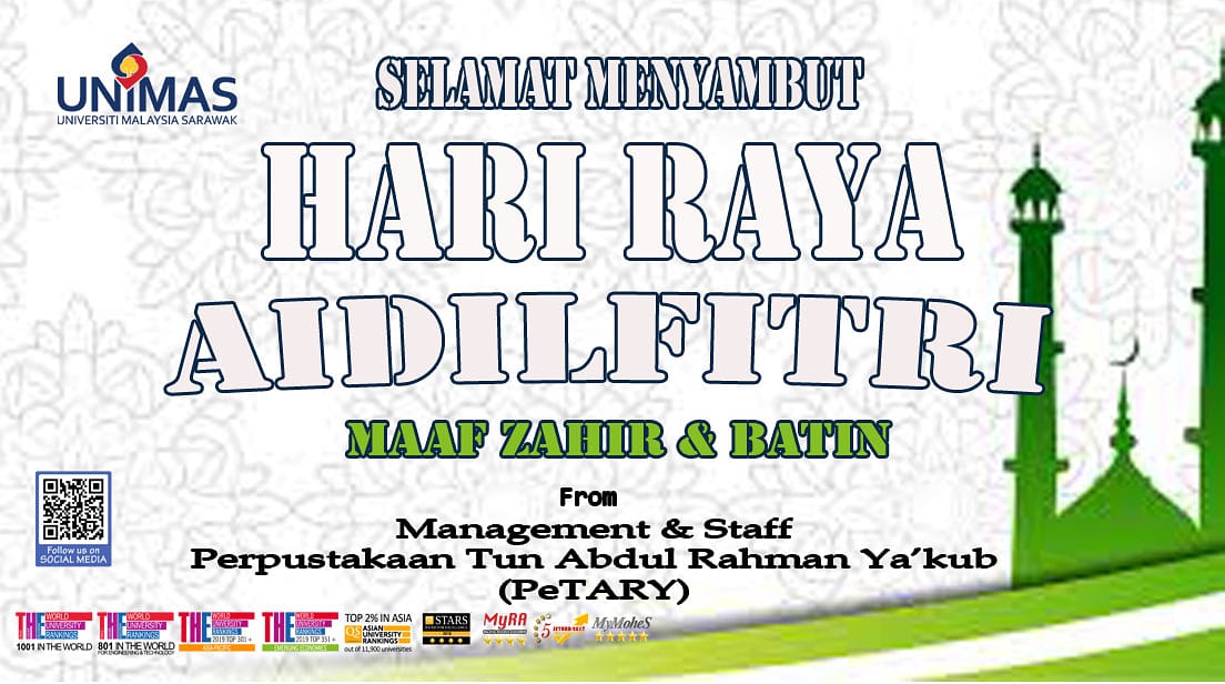 CAISUNIMAS's tweet photo. Selamat Hari Raya Aidilfitri,
Maaf zahir &amp; batin.

Ikhlas daripada 
Pengurusan &amp; Staf,
Perpustakaan Tun Abdul Rahman Ya'kub (PeTARY) https://t.co/Ac4h8xgKrR
