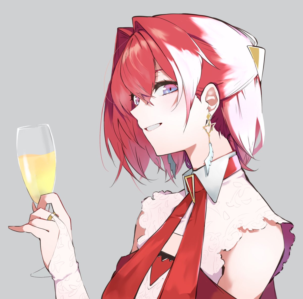 ange katrina 1girl solo cup holding drinking glass red hair holding cup  illustration images