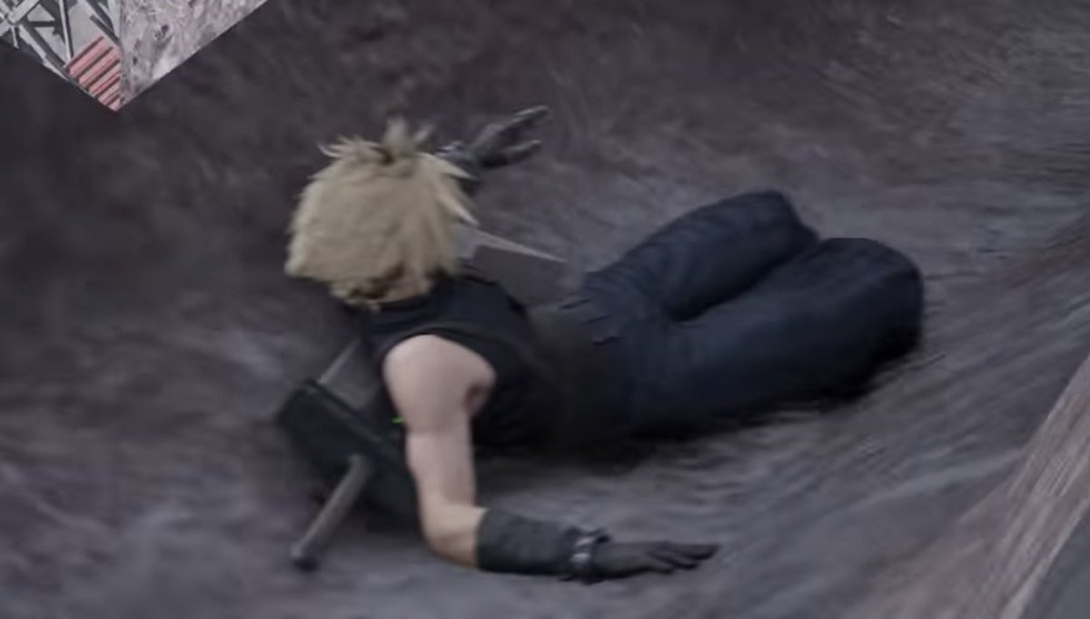 Cloud just slid down a large pipe, when he could've skated down it on his sword. 0/10, would review bomb again.  #FF7R  