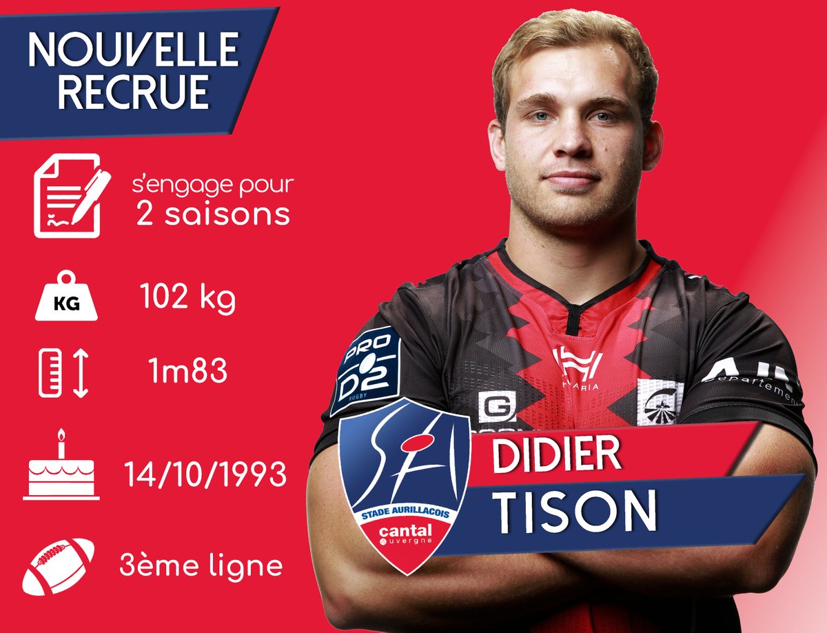 #SAfamily
#Nouvellerecrue

L'Oyoman Didier Tison signe à Aurillac !! 

Toutes les infos sur notre site web : 
stade-aurillacois.fr/loyoman-didier…

Nous lui souhaitons la bienvenue ! 
🔴🔵💪💪🏈🏈