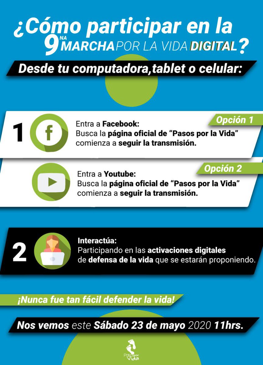 pasosxlavida's tweet photo. ¡Llegó el día!
En unas pocas horas nos enlazaremos con millones de personas para marchar digitalmente por la vida.

Nunca fue tan fácil defender la vida, únete a nosotros en nuestras páginas de YouTube y Facebook.

#SalvemosLas2Vidas
#MarchaVidaMx https://t.co/XsS7if6voo