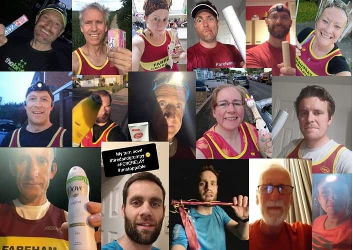 EmHelyer's tweet photo. Fareham Crusaders. 54 hour virtual relay started at 1pm on Friday, finishing at 7pm Sunday evening. So far, as a club, we've raised £964 for Solent Mind. Give us a cheer, if you see us in our club t-shirt and array of 'batons'. https://t.co/c057a5aZs8 #FCRCRELAY #UNSTOPPABLE https://t.co/yenwMt1yLv
