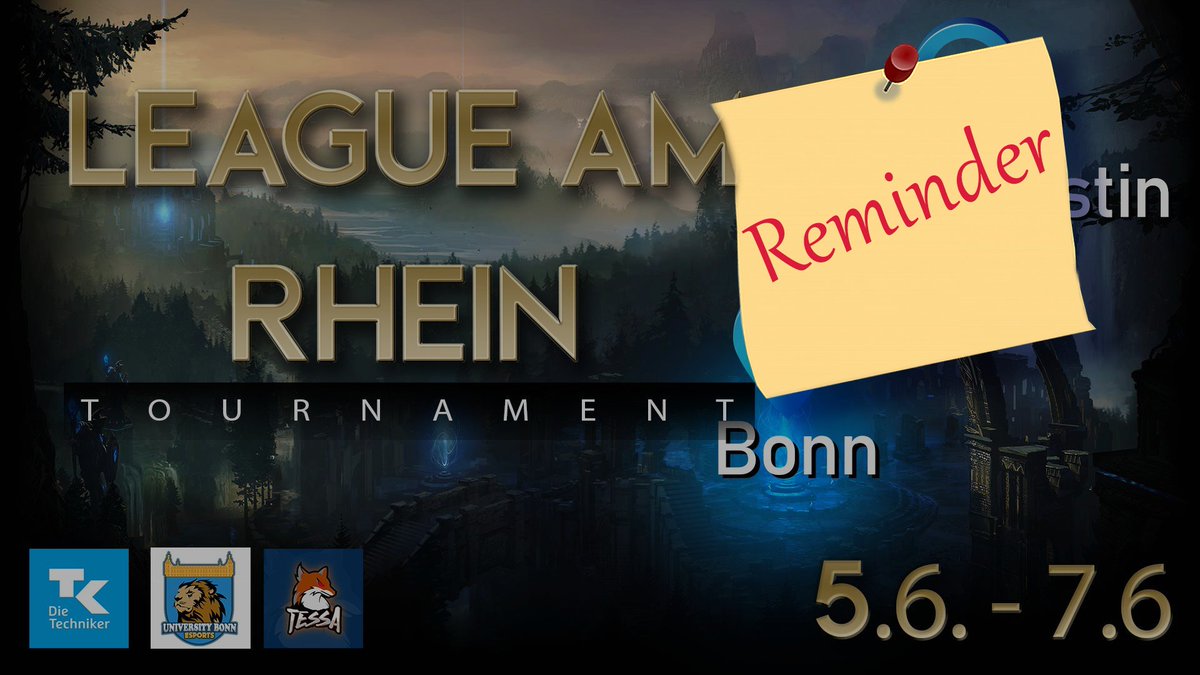 Hier eine kurze Erinnerung, dass bald das League am Rhein Turnier vor der Tür steht🥳
Solltet ihr euch noch nicht angemeldet haben, dann aber schnell: Anmeldeschluss 3. Juni🎮
Weitere Infos hier: x.com/eSportsUniBonn…