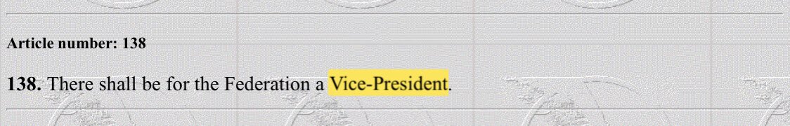 Section 138 says “There shall be for the Federation a Vice President”. Nothing more.