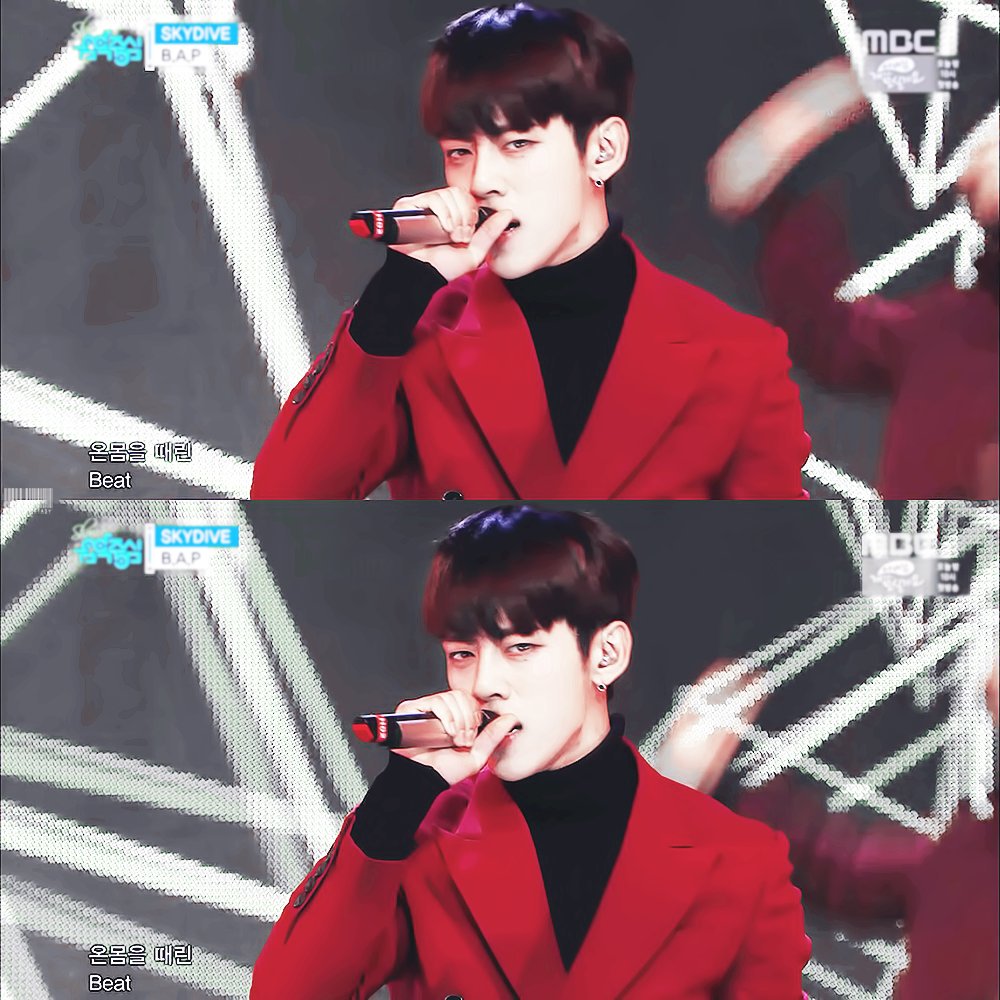 daevocal's tweet image. Remember when daehyun trended in korea for his looks and knetz were trying to find out who he was ;;; #음중빨간수트 (Music Core&apos;s red suit)