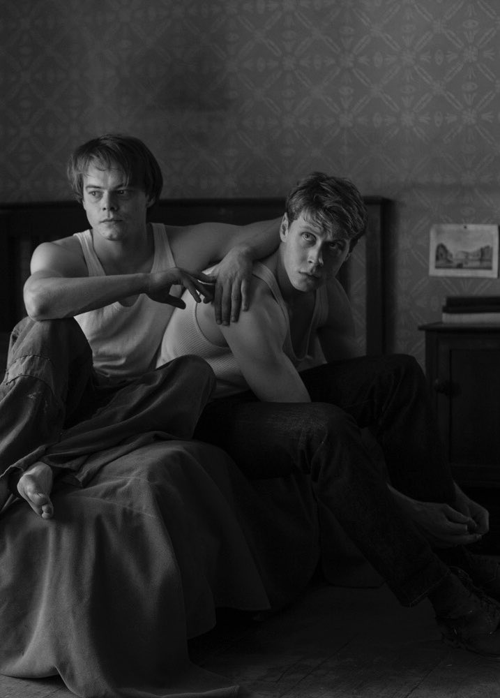 George Mackay and Charlie Heaton in the set of 'Marrowbone' (2017...