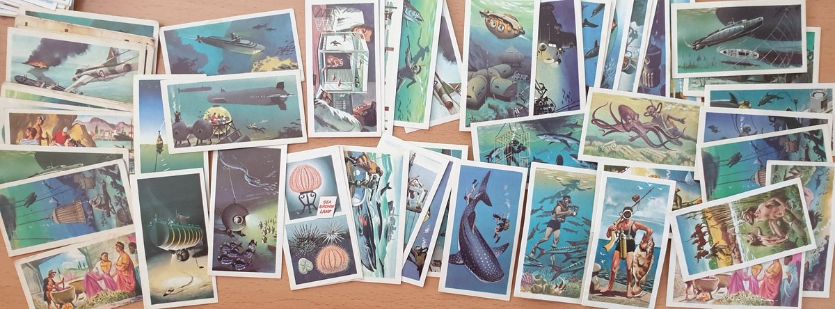 Ok, check out the art in Trees in Britain -- I LOVE it -- and the 1974 The Sea - Our Other World. Unfortunately I don't have a loose copy of the giant squid card from that set, it's my favourite.