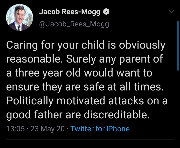 Jacob Rees-Mogg is keen to introduce a "reasonableness" defence to the Lockdown measures. Given your previous statements on "common sense", mate, I'd sit down on this one.  #DominicCummingsMustGo  #SackDominicCummings  #SackCummings  #DominicGoings #CummingsGoings  #CummingsMustGo