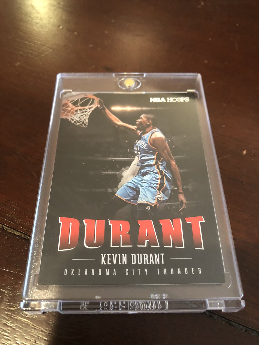 This Kevin Durant card was SUPPOSED to have DURANTULA on it, until a lawsuit by Mark Durante, a musician from a number of bands including KMFDM who had that name trademarked, derailed Panini’s plans. https://www.cardboardconnection.com/kevin-durant-panini-nike-sued-over-durantula-trademark
