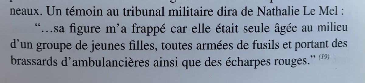 3/ The guy on the horse is probably Dombrowski, who according to trial evidence rode past before getting killed. The woman is probably Nathalie Le Mel de facto the leader of the group, 45-year old print union activist. Here's the evidence from her trial...