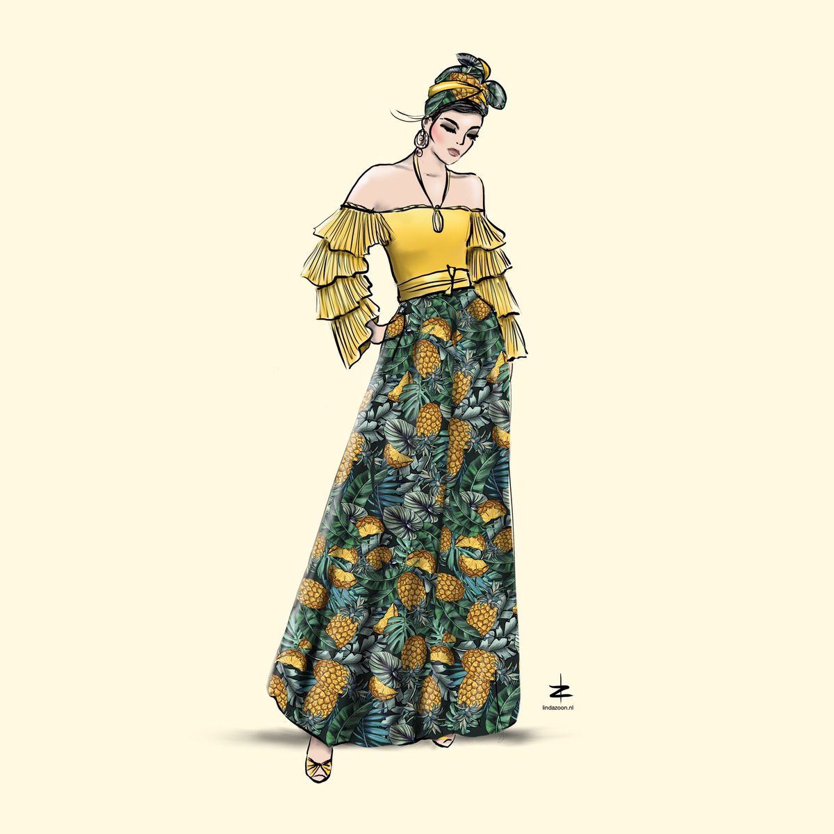 “Be a #pineapple : stand tall, wear a crown., and be sweet on the inside” 🍍#summerinspiration #Summervibe🌞 💛 Let’s #vogue this summer #summeroutfit #beachwear #fashionable #readytowear  drawing by #lindazoon #artstudio #fashionart #hoogstraat #hoogkwartier #rotterdam