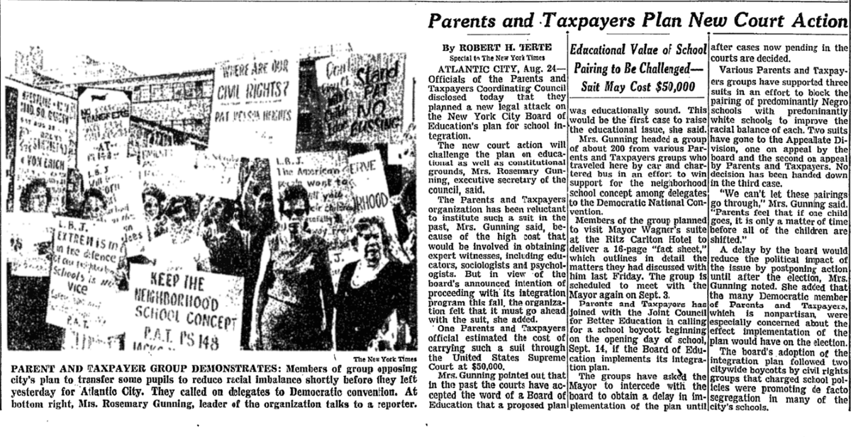 In 1964 PAT wanted to keep "neighborhood schools." In 2020, under a school choice system, PLACE wants to keep "screened schools." In District 2, where many PLACE leaders are from, they want both: academic screens and priority for certain zip codes. (3/8)