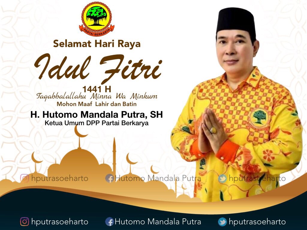 hputrasoeharto's tweet photo. Selamat Hari Raya Idul Fitri 1441.H 🙏
#HutomoMP https://t.co/N4LWF9owIQ