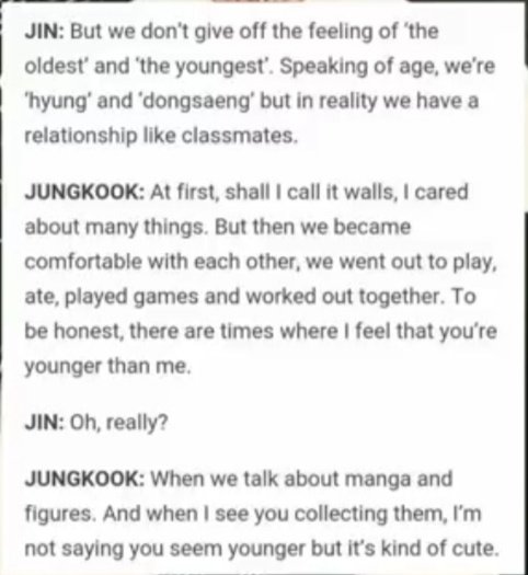 he said that Seokjin acting younger than his age is cute for him :(
