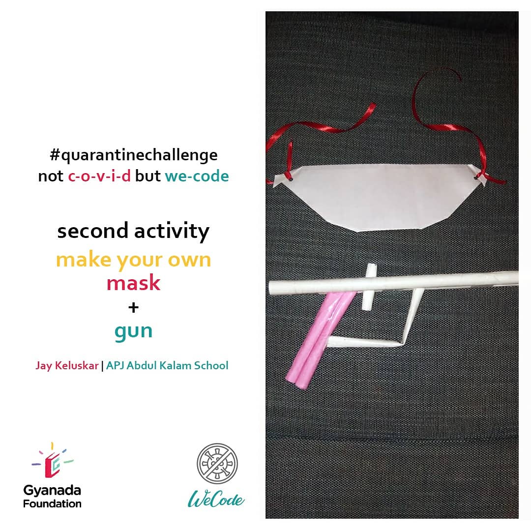 Gyanada_Fdn's tweet photo. The second activity of our #quarantinechallenge was to make a face mask and a gun - Let's get creative!
It was a perfect amalgamation of DIY and creativity. We saw many ideas to make masks and a wide variety of guns, from revolvers to rifles. 
Scores on: https://t.co/izCohtLfIT https://t.co/Eh5tJh0zD4