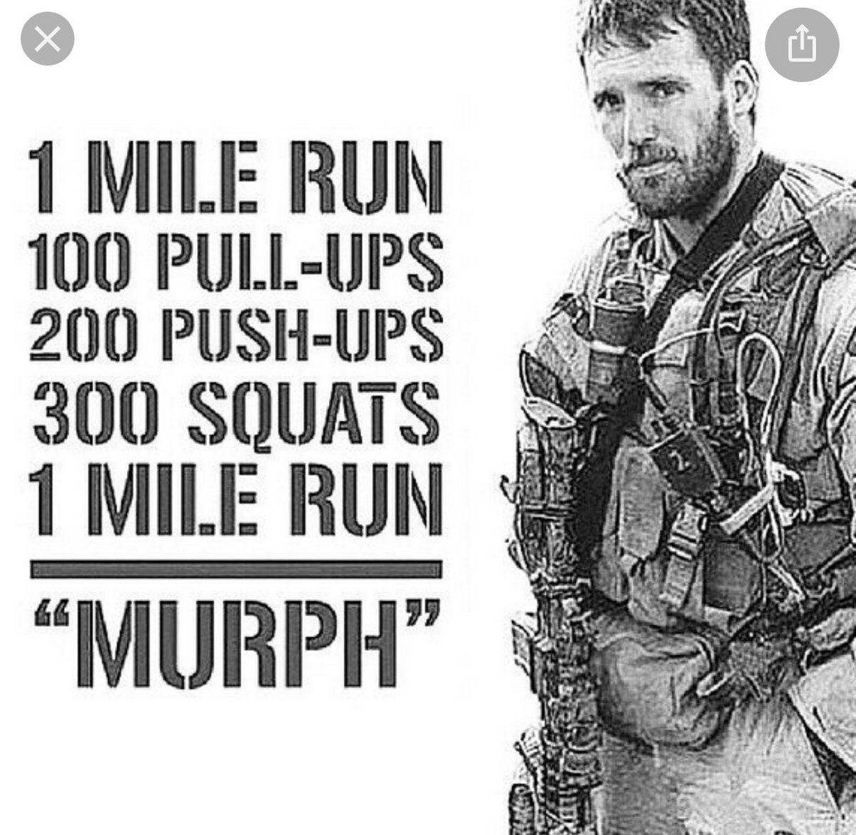 zachary499's tweet photo. Did the Murph today in honor of Michael Murphy, U.S. Navy Seal who lost his life in Afghanistan. Thank you for our freedom. It took me 75 minutes, but I did it!
#memorialday #murph #lscf #gettingfit https://t.co/iCTHwBtae8