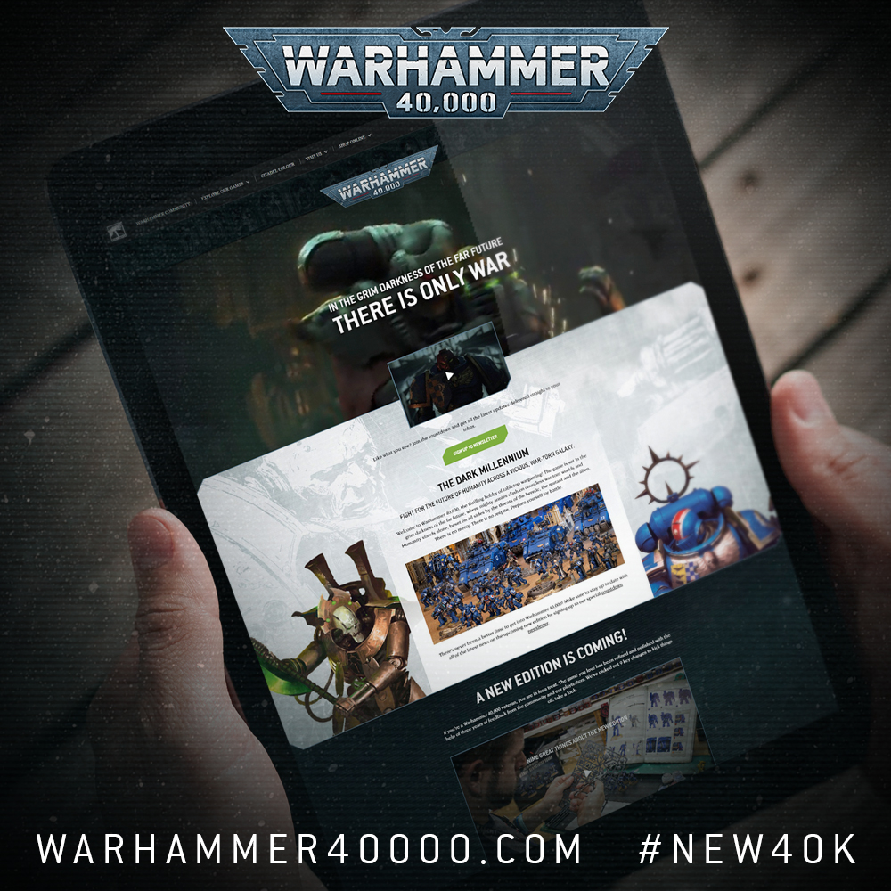 warhammer's tweet photo. Become one with the new edition over at our shiny new Warhammer 40,000 website! Head there now, where you can also sign up for our special countdown newsletter to stay up to speed with all the latest developments as they happen. #New40K  https://t.co/OZK1LwcRLY https://t.co/CApzNDIZep