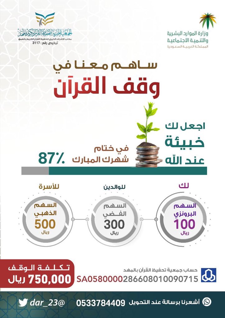 23_dar's tweet photo. صُنع الجميل وفعل الخير إن أُثرا
أبقى وأحمد أعمال الفتى أَثَرا
١٣٪ فقط تفصلنا عن إتمام مشروع وقف القرآن الكريم بالعمق
لن نعجز بحول الله عن إتمامه بمساهمتكم ونشركم ☘️
بادر معنا بما تجود به نفسك، وأسعد أهل القرآن
للمساهمة والتواصل👇🏻👇🏻
https://t.co/yGgcMGSV7Z
*ساهم ولو بالنشر * https://t.co/eZem55mL1H