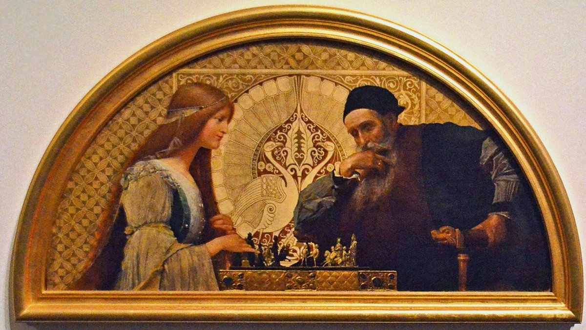 28. Mitsu desu!They should be playing on a bigger table, or online or something! “Leonardo da Vinci playing chess with his muse” (c. 1890) by Franz von Matsch #socialdistancing  #chess  #artpost