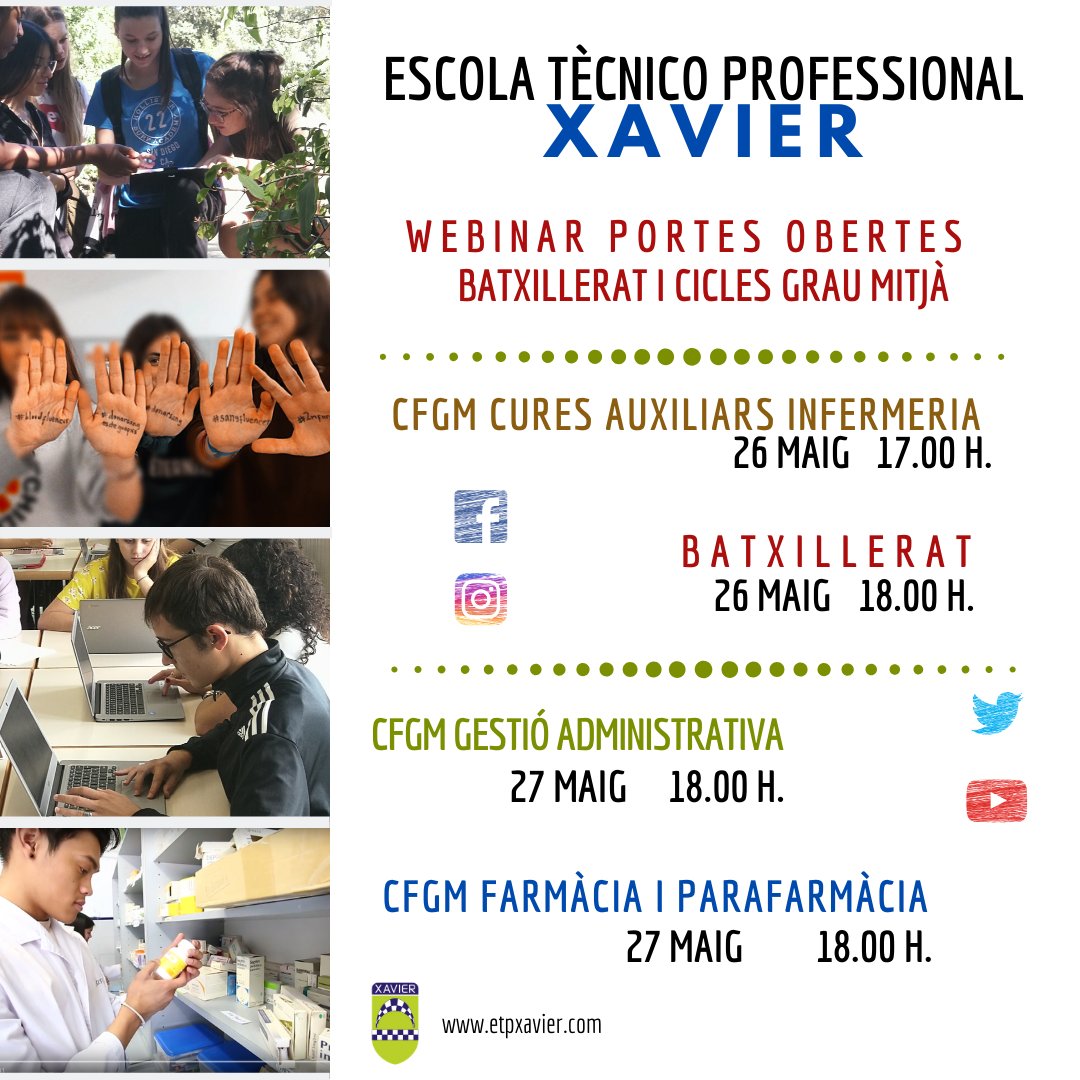 etpxavier's tweet photo. 📢La setmana vinent continuem obrint la nostra escola @etpxavier perquè pugueu conèixer l'oferta educativa.
Hem organitzat xerrades telemàtiques amb els Caps de Departament de cada Cicle. Et pots inscriure per la nostra web https://t.co/44bC4GYqSV
@fpcatalunya @consorciedubcn https://t.co/Hn6bqIgEY7