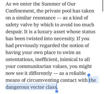TedGrunewald's tweet photo. Though it *IS* truly shameful to not be *at least* a millionaire nowadays @GiniaNYT, no one I know here in the Village has a private pool.
Does that make us all part of the "vector class" too?
https://t.co/OcwPSusNFG
#PoolShaming #PoorShaming
#COVID19 #CoronavirusPandemic https://t.co/9eFViQIHX5