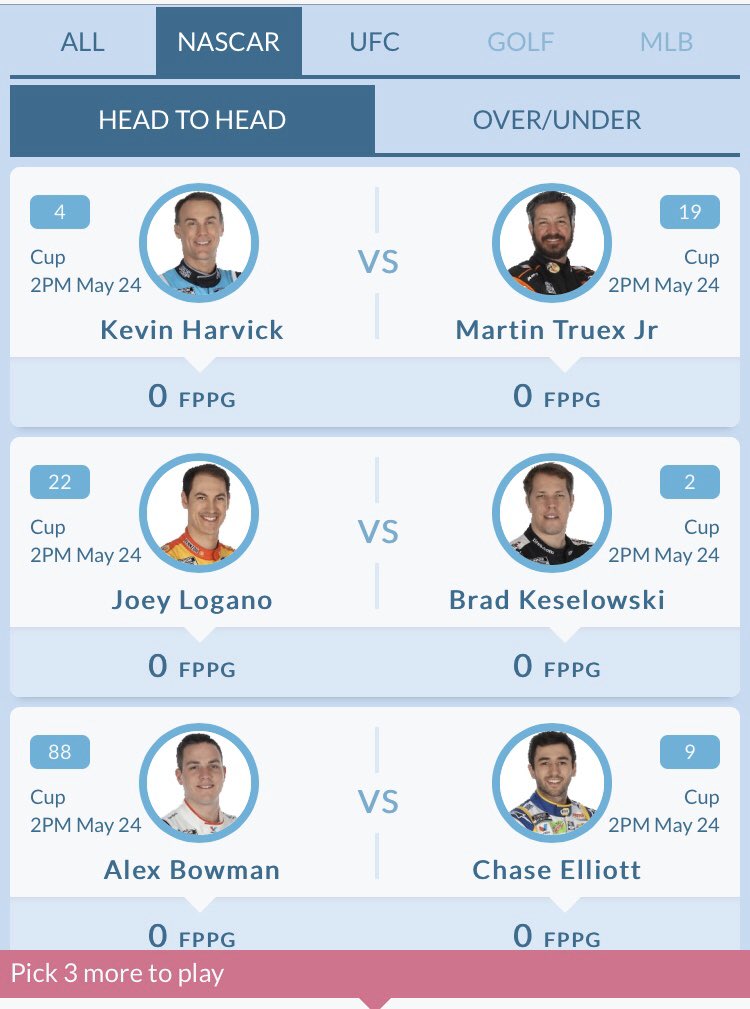 QuickPicksNow's tweet photo. QuickPicks has live @NASCAR matchup parlay action right now. Pay a little, win a lot - up to $50k per ticket. Get in on the action at https://t.co/m4UWeo1tPH and start winning big. 100% first time deposit bonus. @PGATOUR and @ufc coming soon. #UseYourEdge https://t.co/xfbMlv97DI