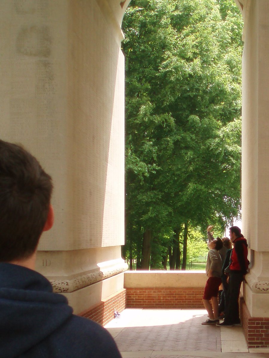 The  @CWGC Memorial at Thiepval is another breathtaker for the students. Again, I do a short intro and let them soak it up. Some will have relatives to find, others will look for men from their villages, their own names, or seek the Royal Sussex panels.