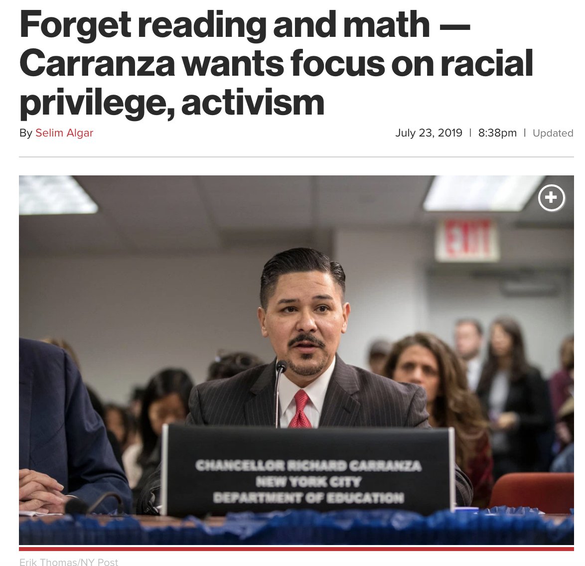 PAT accused city leaders of "inverse discrimination" and "educational dictatorship."PLACE leaders have been unrelenting in accusing Chancellor Carranza of racism for his efforts to integrate schools and expand culturally responsive education & implicit bias training. (4/8)