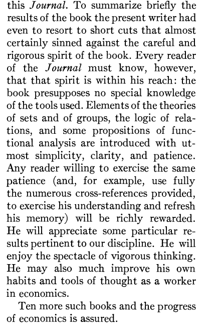 In meantime, Von Neumann & Morgentern had proposed their expected utility axiomatics, which Marschak praised, refined & disseminate. Increasingly turned to stochastic decision theory (trying to retain rationality while relaxing transitivity to make choice less deterministic)