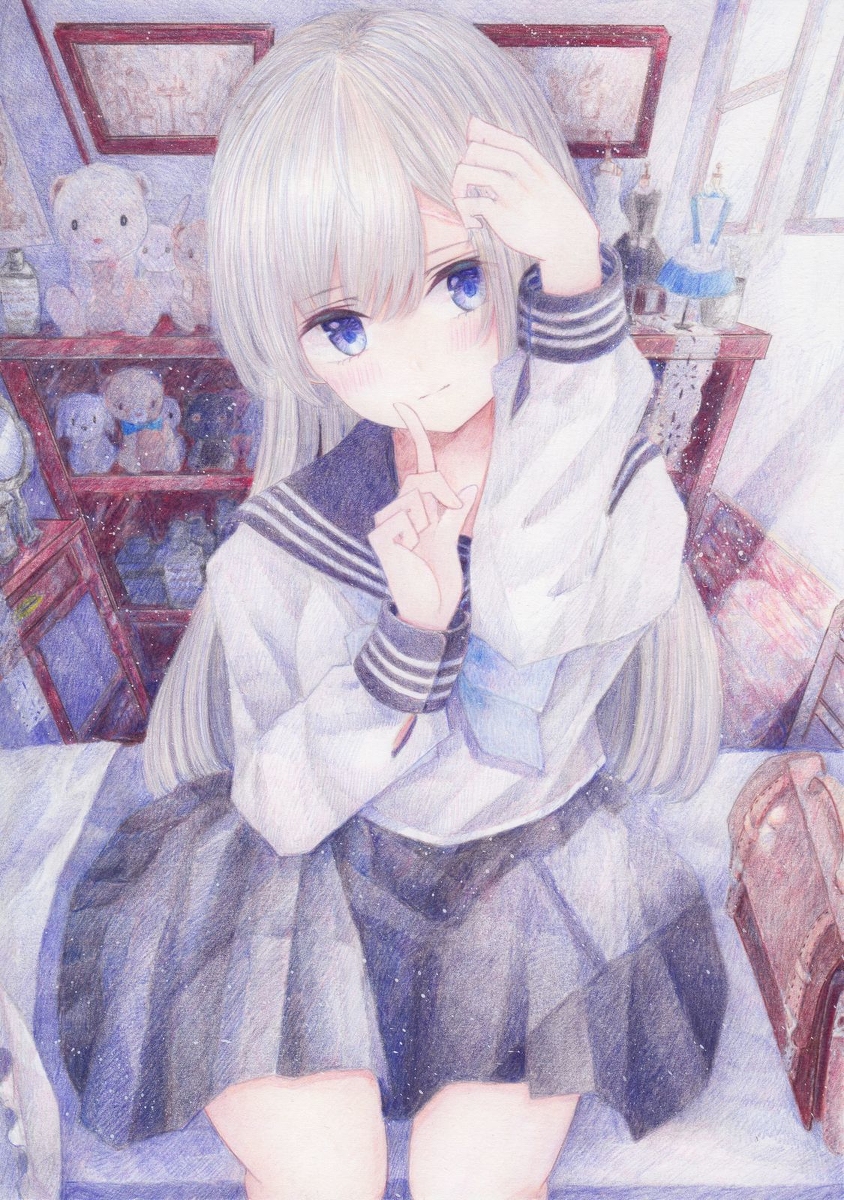 「おでこの傷跡 #オリジナル #アナログ #色鉛筆 https://t.co/EL」|くろいうさぎのイラスト