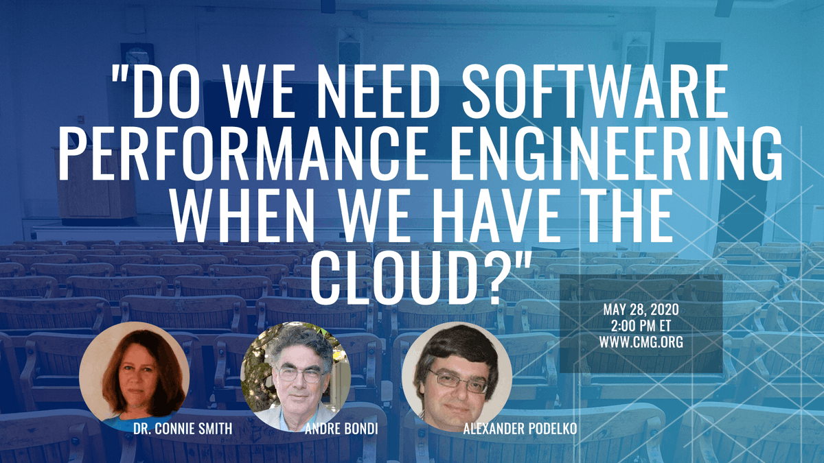 Legends Series: Andre Bondi and Connie Smith - May 28 @ 2:00pm - 3:00pm EDT Join Alex Podelko as he moderates a roundtable discussion on “Do we need Software Performance Engineering when we have the Cloud?” Register here: hubs.ly/H0qMLYC0
#cmgnews #performance #cloud #PE