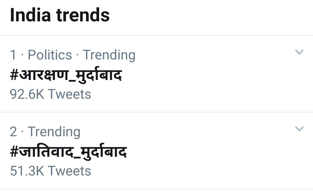 JayAmbedkar's tweet photo. ट्विटर पर अभी दो ट्रेंड चल रहे हैं, SC-ST-OBC को अपना स्टेंड क्लियर कर देना चाहिए.
1. आरक्षण_मुर्दाबाद
2. #जातिवाद_मुर्दाबाद
#आरक्षण_हमारा_हक़_है #आरक्षण_जिंदाबाद #आरक्षण_मुलनिवासियों_का_हक_है https://t.co/kuEGNfZRfl