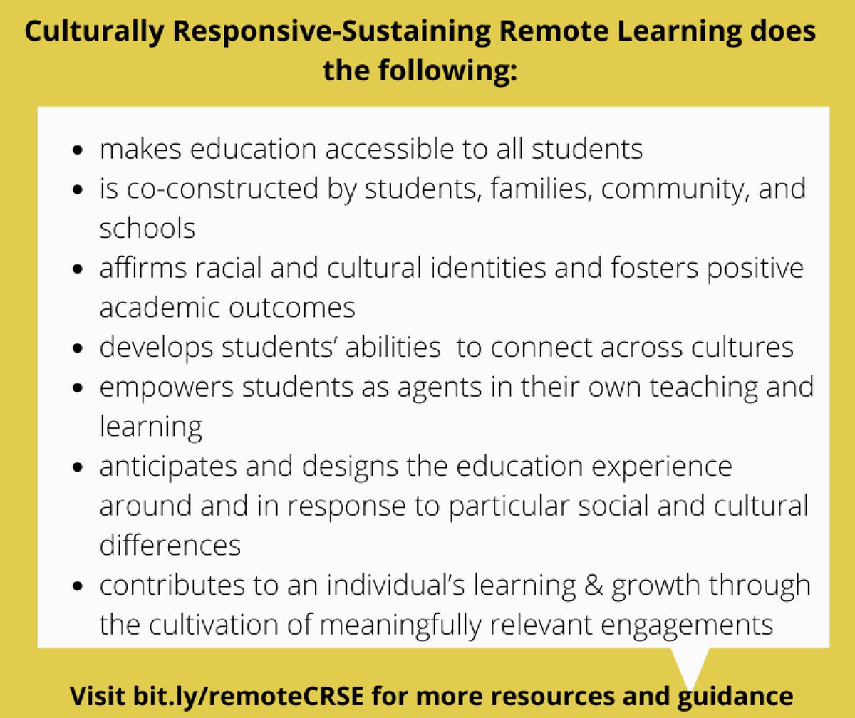 metronyu's tweet photo. Parents &amp; caretakers! Are you in the midst of creating plans for at home learning? Check out Culturally Responsive Remote Learning resources at https://t.co/xdlzXZcKaZ. Learn more about CRE, get resources, and get inspiration for CRSE! #CREHub @nyu_ejroc https://t.co/DxnrrHCoVO